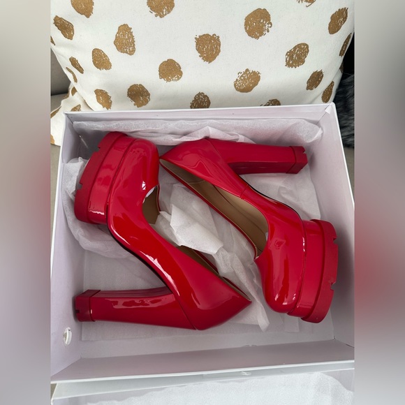 Candy Patent Red Chunky Platform 6” Heels - Picture 6 of 10